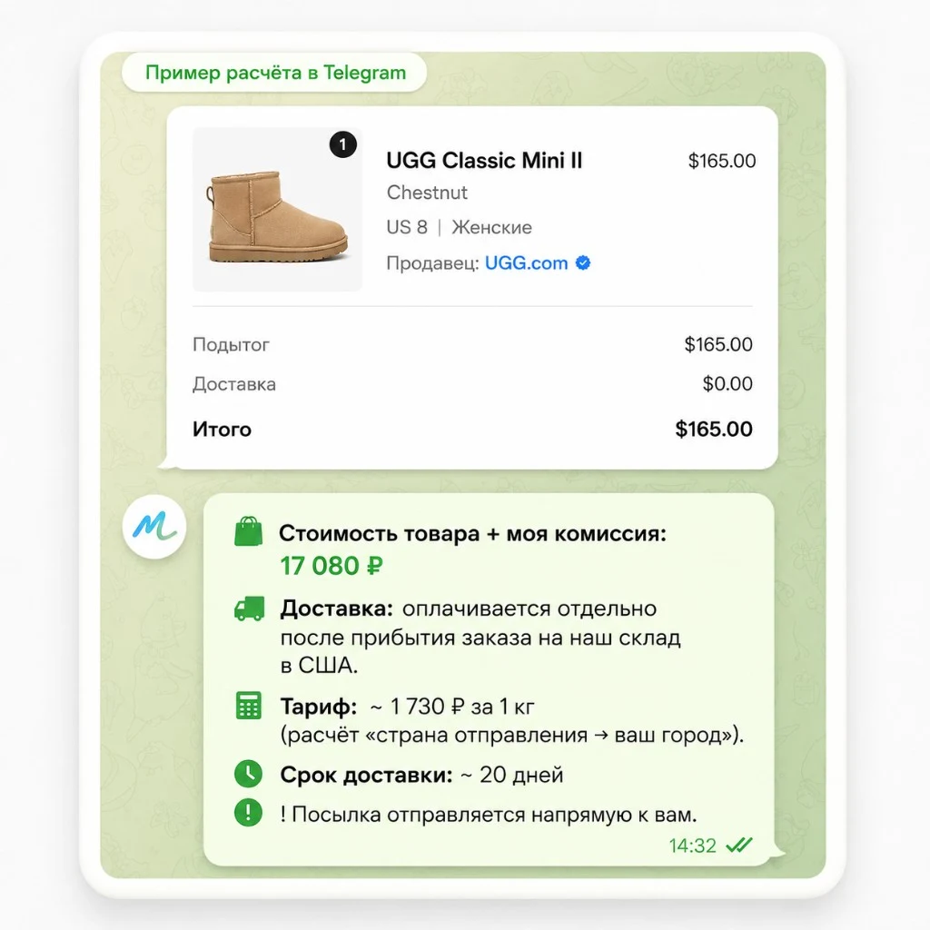 Пример расчёта заказа в Telegram — UGG